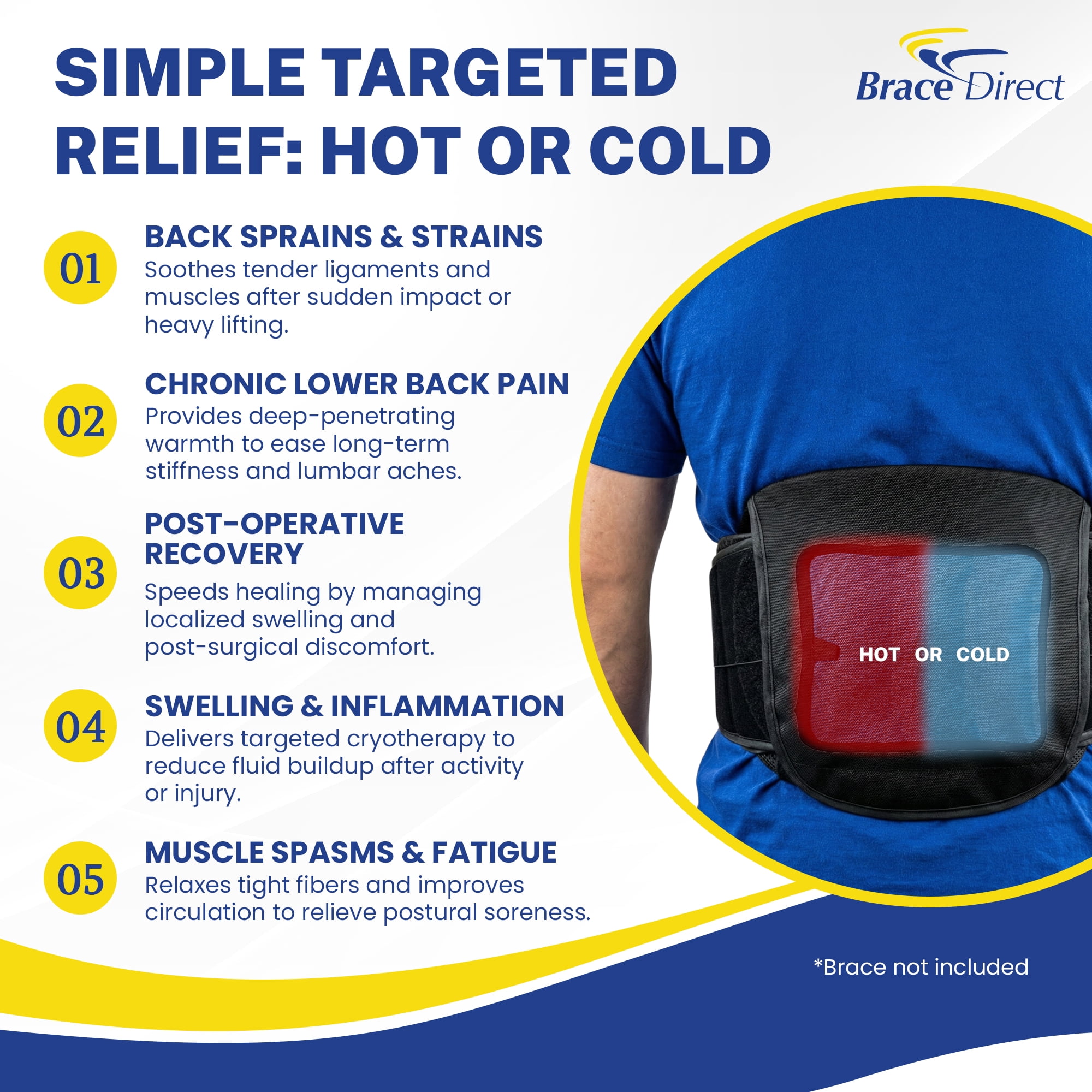 Brace Direct Back Brace Hot/Cold Therapy Pack – Small, Oval & Large – Compatible with Brace Direct & Brace Align Braces
