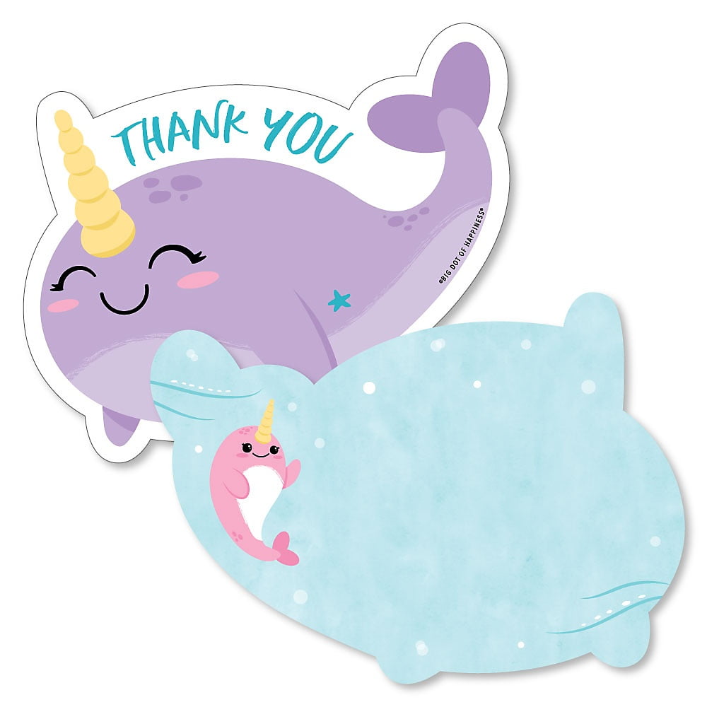Big Dot of Happiness Narwhal Girl - Shaped Thank You Cards - Under The ...