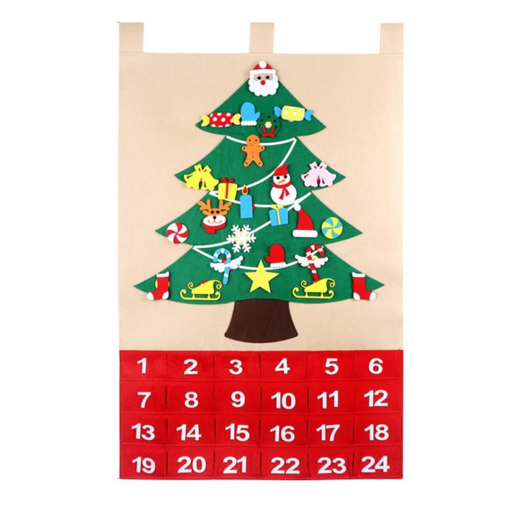 Christmas Tree Advent Calendar 2019 Christmas Decoration Gift for Kids DIY Felt Christmas Tree Countdown Calendar with Pockets Wall Door Hanging Ornaments