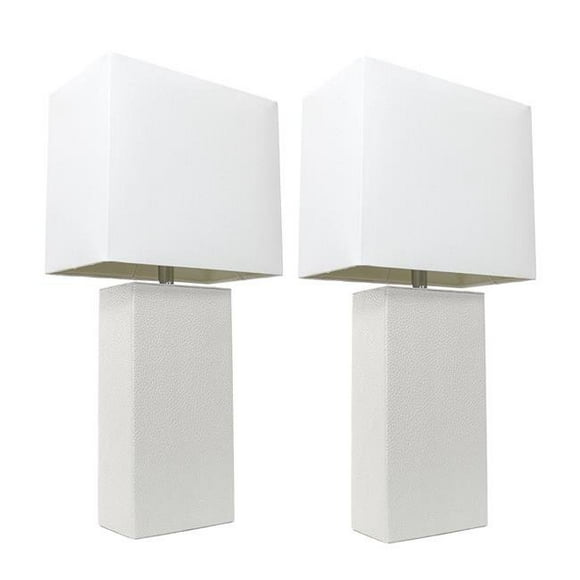 Lampe de Table en Cuir Moderne au Design Élégant avec Abat-Jour en Tissu Blanc - White&44; Pack de 2