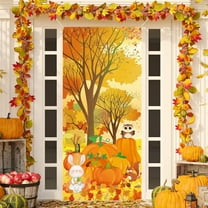 Thanksgiving Door Cover, Hanging Turkey Pattern Decor for Indoor Outdoor Entryway, Polyester Festival Party Door Decoration(L)