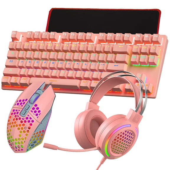 lanema RGB Rainbow Backlit Gaming Keyboard Mouse Combo LED PC Gaming Headset with Microphone Large Mouse Pad USB Wired