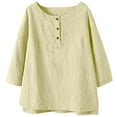 thumbnail image 6 of Diufon Linen Tops for Women 3/4 Sleeve Button Crew Neck Boho Shirts Casual Loose Summer Spring Blouse, 6 of 9