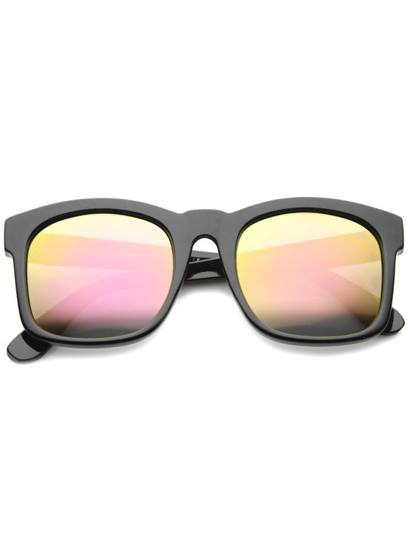 sunglassLA Unisex Mod Fashion Oversized Bold Frame Flash Mirror Horn Rimmed Sunglasses (Black / Pink) - 61mm