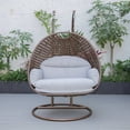 thumbnail image 3 of LeisureMod Mendoza Dark Brown Wicker Hanging 2 Person Egg Swing Chair with Stand & Light Grey Cushions, 3 of 9