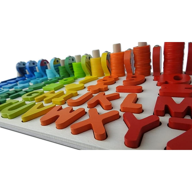 Un jouet de puzzle en bois Montessori - jeux éducatifs mathématiques pour  enfants bébé 1 2 3 4 5 6 ans - apprendre les chiffres et les lettres de  l'alphabet, reconnaître les formes 