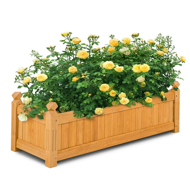 Costway Wooden Rectangular Planter Box Raised Garden Bed for Plants