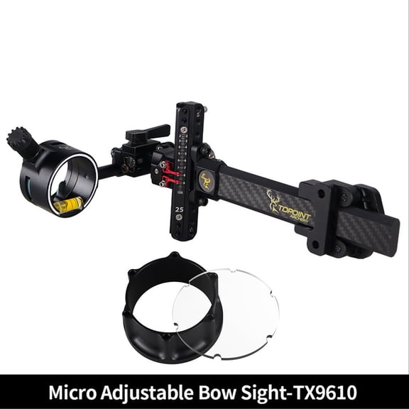 TOPOINT 1 Pin Compound Bow Sight Carbon 4X 6X 8X Lens 0.019" Adjustable Archery Hunting