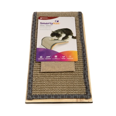 SmartyKat Sisal Angle Ramp Cat Scratcher for Indoor Cats & Kittens, Durable Sisal & Wood Scratching Pad, Includes Catnip, Gray/Taupe