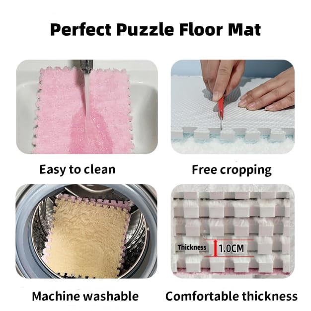 10Pcs Plush Foam Floor Mat,Plush Interlocking Carpet Tiles,Anti-Slip Square Puzzle Floor Mat,EVA Foam Area Rugs for Bedroom Playroom