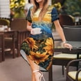 thumbnail image 3 of Rateoe Sunset Sky Sunflower Pattern Women’s Short Sleeve Dress – Casual Elegant Summer A-Line Dress for Everyday Wear, 3 of 6