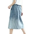 thumbnail image 4 of YM YOUMU Women A-line Denim Skirt Embroidery Jean Drawstring Midi Length Cute, 4 of 5
