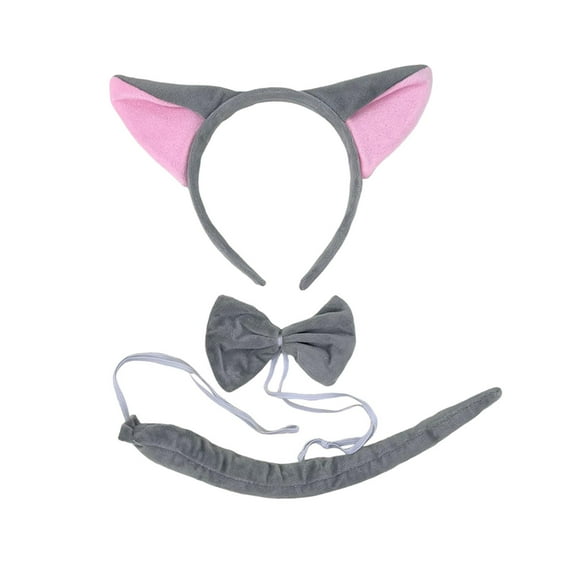 Runquan Ears and Tail Set Cat Ears and Long Tail for Birthday Festival Role Play gray