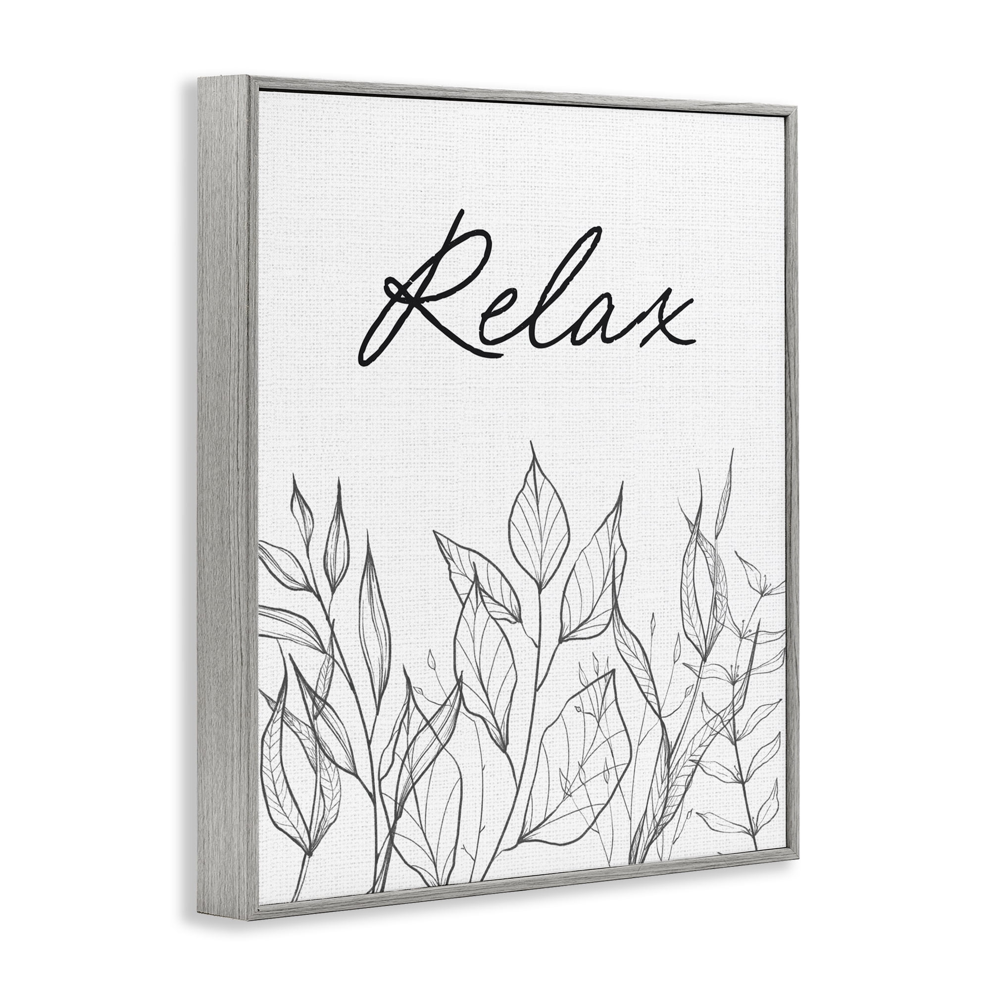 Relax with Leaf Outlines Gray Framed Giclee Art, design by Lettered and Lined