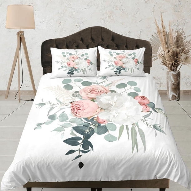 Rosas Juego de Funda Nórdica Colcha Bohemia, Floral Dorm Boho Ropa de Cama Funda de almohada