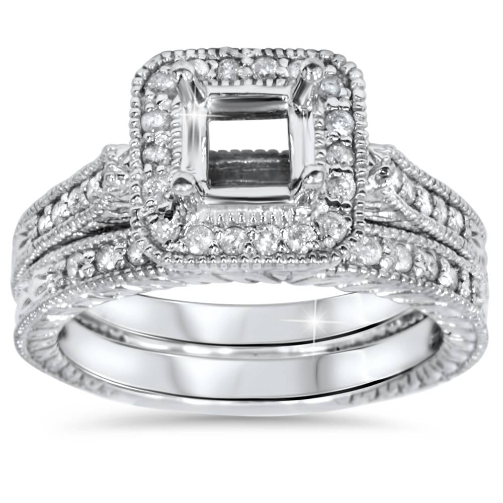 1/2ct Diamond Vintage Style Engagement Bridal Ring Set