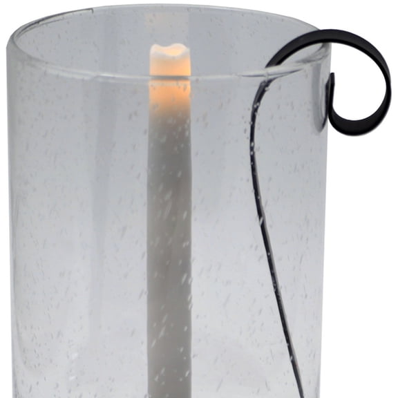 12" Light Gray Seeded Glass Centerpiece Taper Candle Holder With Candle