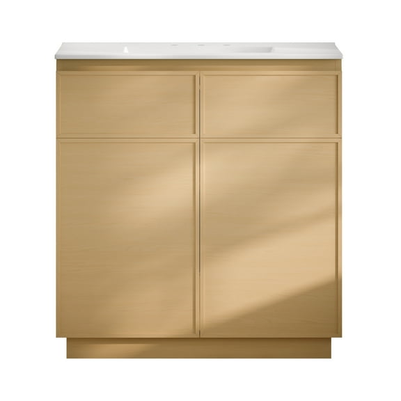 St. Tropez 36" Freestanding Bathroom Vanity in Natural Oak with 3-Hole Widespread Sink Top