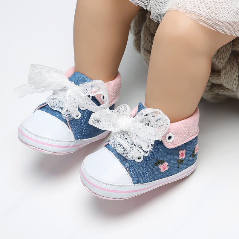 Newborn Infant Baby Cute Girls Canvas Flower Single First Walker Soft Sole Shoes 