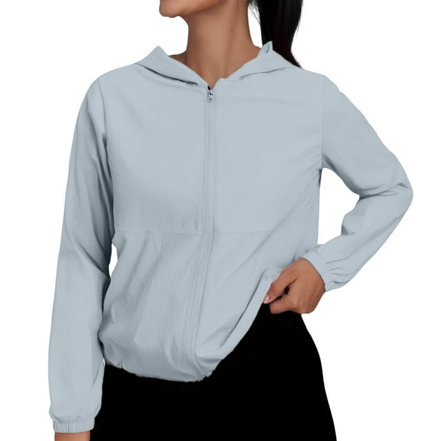 ManxiVoo Veste Imperméable pour Femmes avec Protection UV, Capuche, Coupe-Vent, Fermeture Éclair Ventilée pour Activités Extérieures, Taille TG, Gris