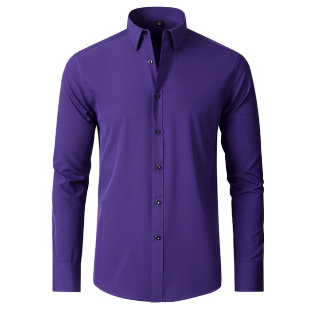 PEASKJP Chemise à Manches Longues pour Hommes, Sans Plis, Décontractée, Extensible (Violet, TTG)