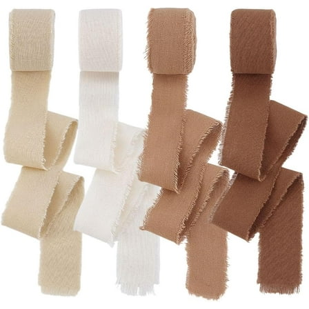 20 Yards 4 Colors Cotton Ribbon Gift Wrapping Ribbon Frayed Fabric Ribbons Webbing for DIY