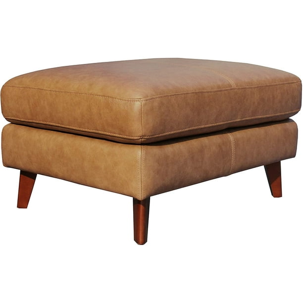 Brand Sloane Mid Century Modern Leather, Caramel Colored Leather Ottoman