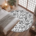 thumbnail image 3 of 3ft Round Rug, Black Flower Non-Skid Rubber Backing Large Area Rugs - Living Room Bedroom Home Office, Vintage Farmhouse Boho Leaf Spring Plant Indoor Floor Mat Carpets Washable Rug, 3 of 9