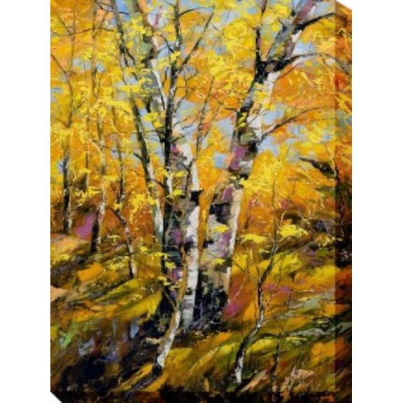 Outdoor Living and Style Yellow and Brown Birch Outdoor Canvas Rectangular Wall Art Decor 40" x 30"