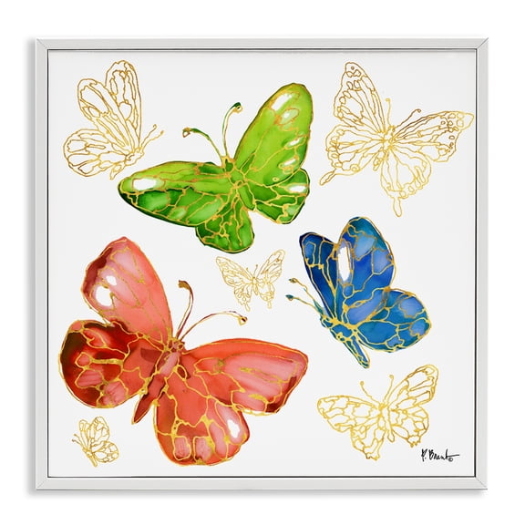Stupell Industries Art Deco Glam Butterfly Outlines White Framed Giclee Art, 12 x 12, by Paul Brent