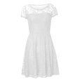 thumbnail image 3 of Womens Crew Neck Long Sleeve Spring Fall Dresses,Women's Summer Casual Solid Color O-neck Side Zipper Short-sleeve Stitching Lace With A-line Dress White, 3 of 7