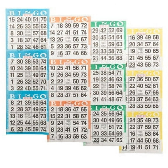 American Games Bingo Paper Game Cards - 3 cards - 4 sheets - 100 books per pack - 4 Colors, Made in USA