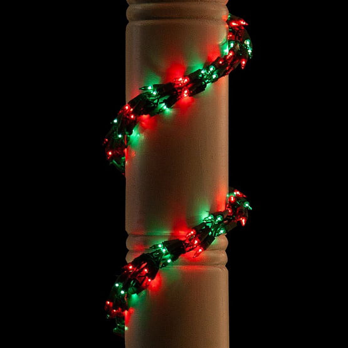 Wintergreen Lighting Red/Green Cluster String Lights Garland, 9ft, 300 Lights, Green Wire Christmas Patio Porch Railing Banister Lights