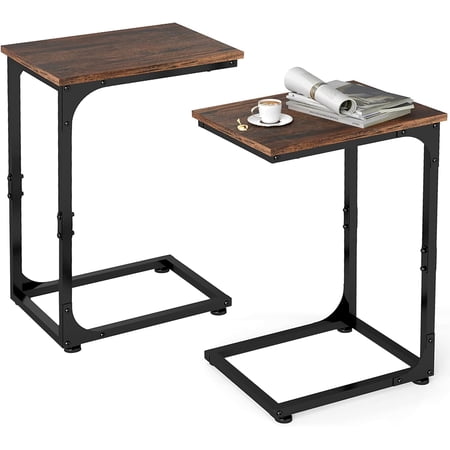 Skandiquip C Shaped End Table, C Shaped Under Couch Slider, Small Wood Under Sofa Sliding Side Table, for Living Room, Bedside, Laptop, Computer, TV Dinner, or Recliner, Rustic Brown and Black