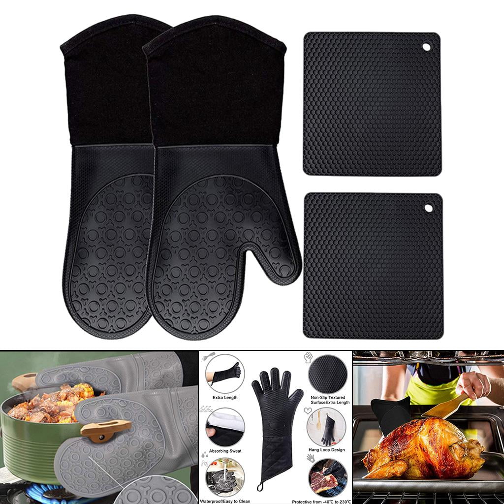 Fiocias Loviver 4 Oven Mitts and Pot Holders 230 Degree Gloves Waterproof Kitchen Gloves