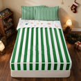 thumbnail image 2 of Manfei Stripe Twin Comforter Set Fitted Sheet 2 Pillowcases, Green White, Xmas Reversible, 2 of 7