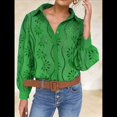 thumbnail image 4 of Blusa de Mujer con Mangas Largas Abullonadas, Cuello en V, Botones, Encaje Calado y Bordado Verde L, 4 of 10