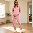 thumbnail image 4 of Women's Pullover Hoodie Sweatsuit 2 Piece Set Long Sleeve Hooded Sweatshirt Straight Leg Sweatpants Athletic Jogging Tracksuit with Pockets Pink XXL, 4 of 6