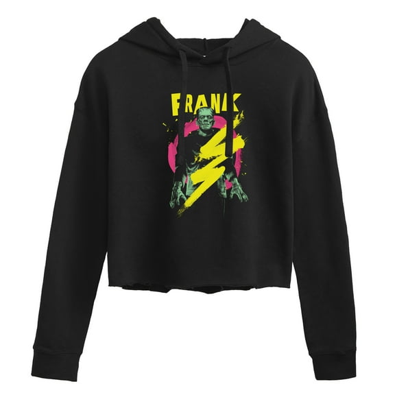 Classic Monsters - Frankenstein - Frank - Retro Style Lightening Bolt - Juniors Cropped Pullover Hoodie