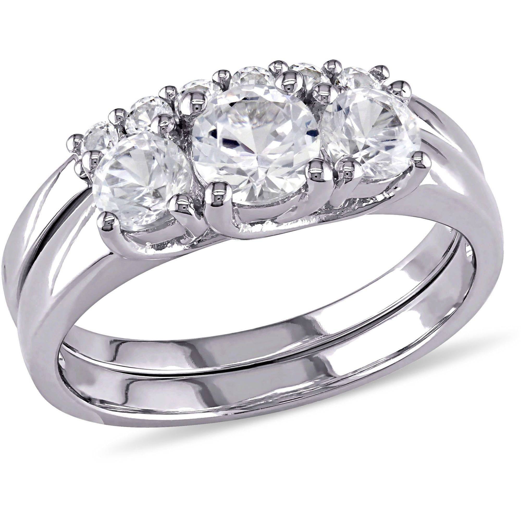 Miabella 1-1 2 Carat T.G.W. Created White Sapphire 10kt White Gold Three-Stone Bridal Set by Miabella