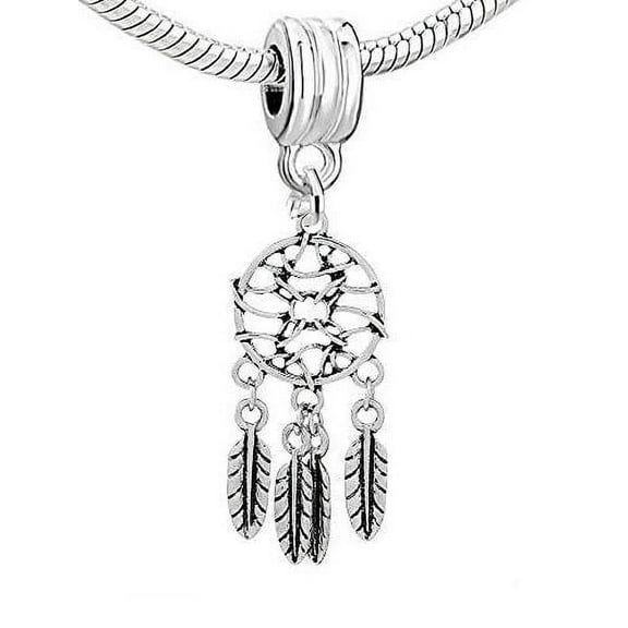Sexy Sparkles Feather Leaf Dream Catcher Dangle Charm European Bead Compatible for Most European Snake Chain Bracelet - Zinc Metal Alloy