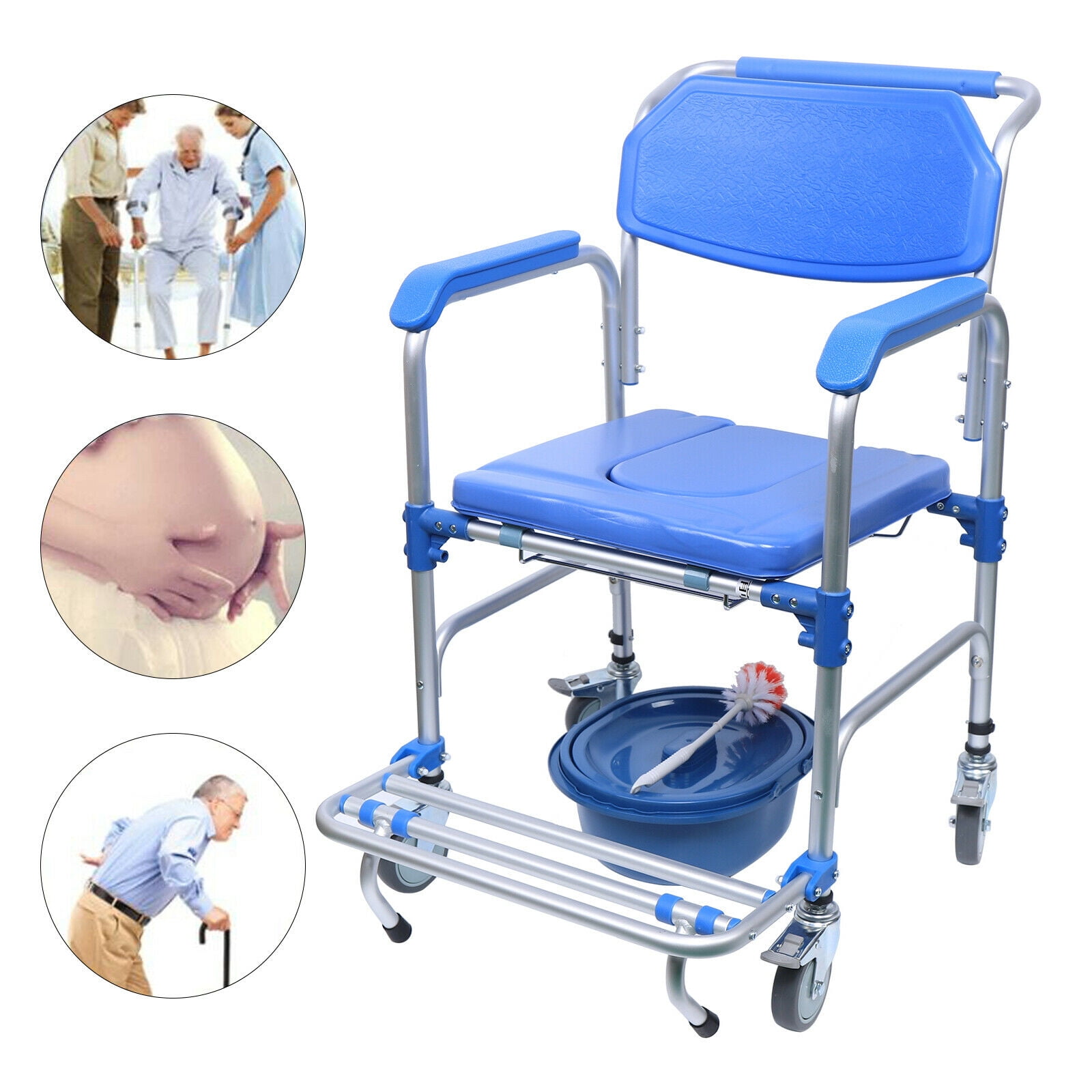 Miumaeov Transport Commode Wheelchair Shower Chair 4in1 Bedside