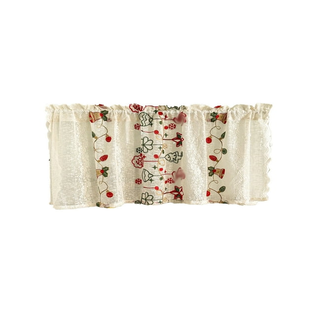 Christmas Curtains Christmas Embroidery Short Curtains Holiday Theme Decorations Pastorals Style Cafes Decorative Curtains Suitable For Christmas Decoration