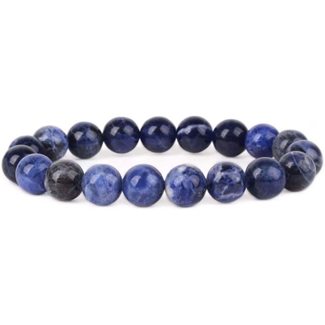 Bracelet Extensible Unisexe en Perles Rondes de 10 mm en Sodalite Bleue Naturelle