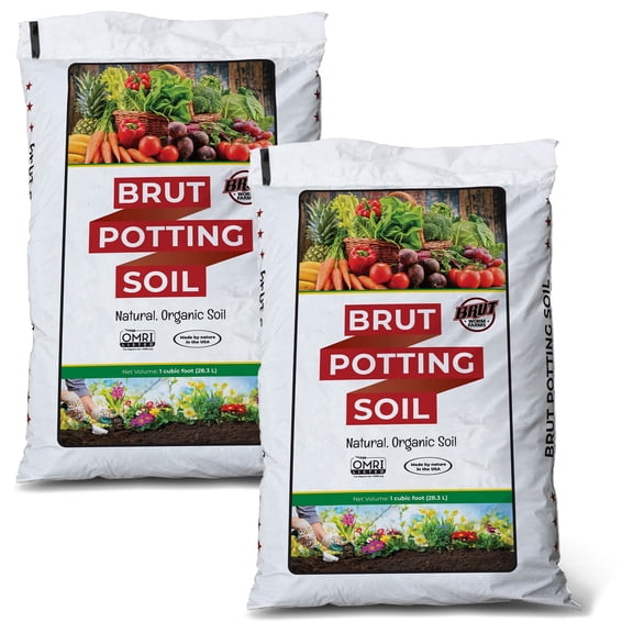Brut Organic Potting Soil, 1 CF, Indoor & Outdoor Container Plants, 2 Pack