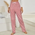 thumbnail image 3 of Red Gingham Check Winter Female Pants Flannel High Waist Women Pants Lady Warm Straight Leg Plush Trousers, 3 of 7