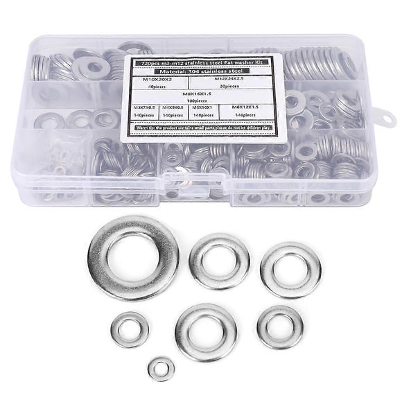 720Pcs Flat Washer Kit 304 Stainless Steel Silver Spring Gasket Assortment Set M3-M12