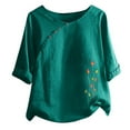 thumbnail image 4 of Patlollav Womans Summer Shirts Clearance Round Neck Short Sleeve Flower Print Loose Tops, 4 of 6