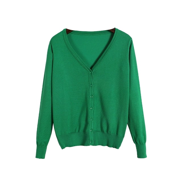 Innerwin Cardigan Sweater V Neck Ladies Coat Fall Solid Color Loose Outwear Grass Green 6XL