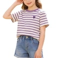 thumbnail image 3 of BOVXNPU Girls Short Sleeve T-Shirts Striped Embroidered Short Sleeve T Shirt Girls Breathable Summer Tops, 3 of 9